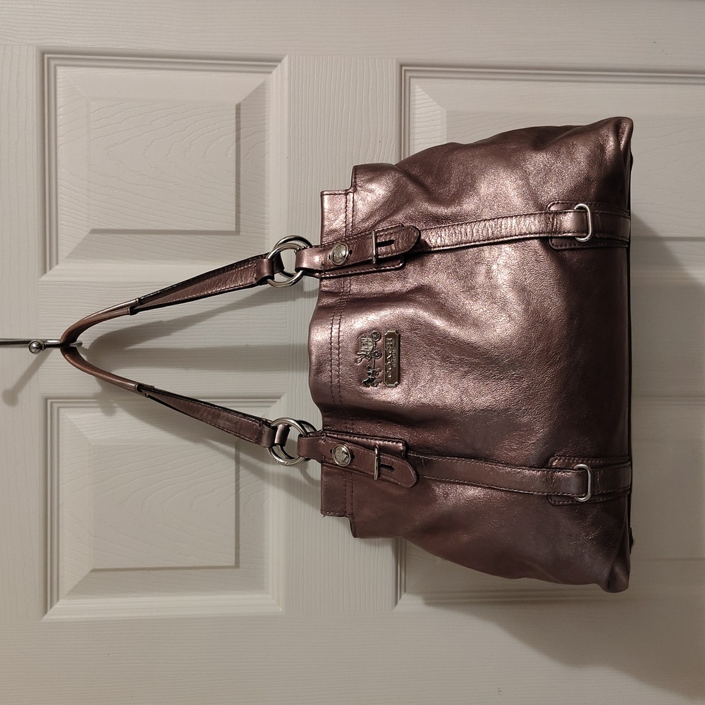 Coach Madison Mia Carryall Metallic Bronze Leather Tote EUC